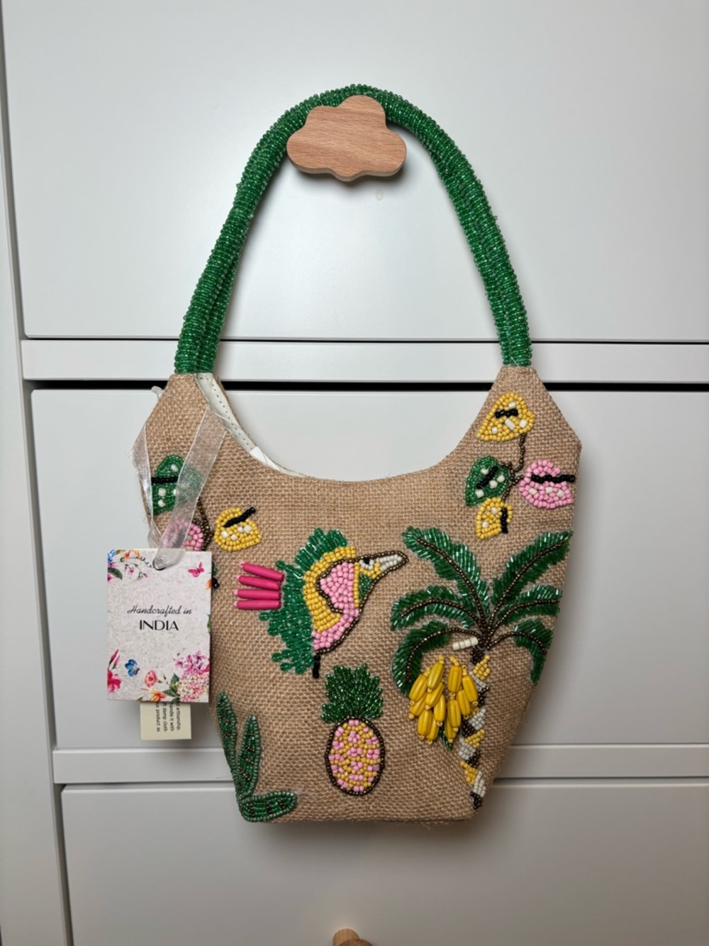 New Release Handcrafted In India Tropical Straw/Woven Beaded Bag Viral TikTok